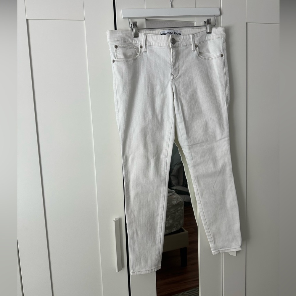 Express White Skinny Jeans Ankle Zipper Detail Women’s  Size 10